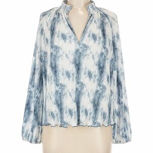 SAYLOR Blue & White Tie-Dye Notch-Neck Blouse